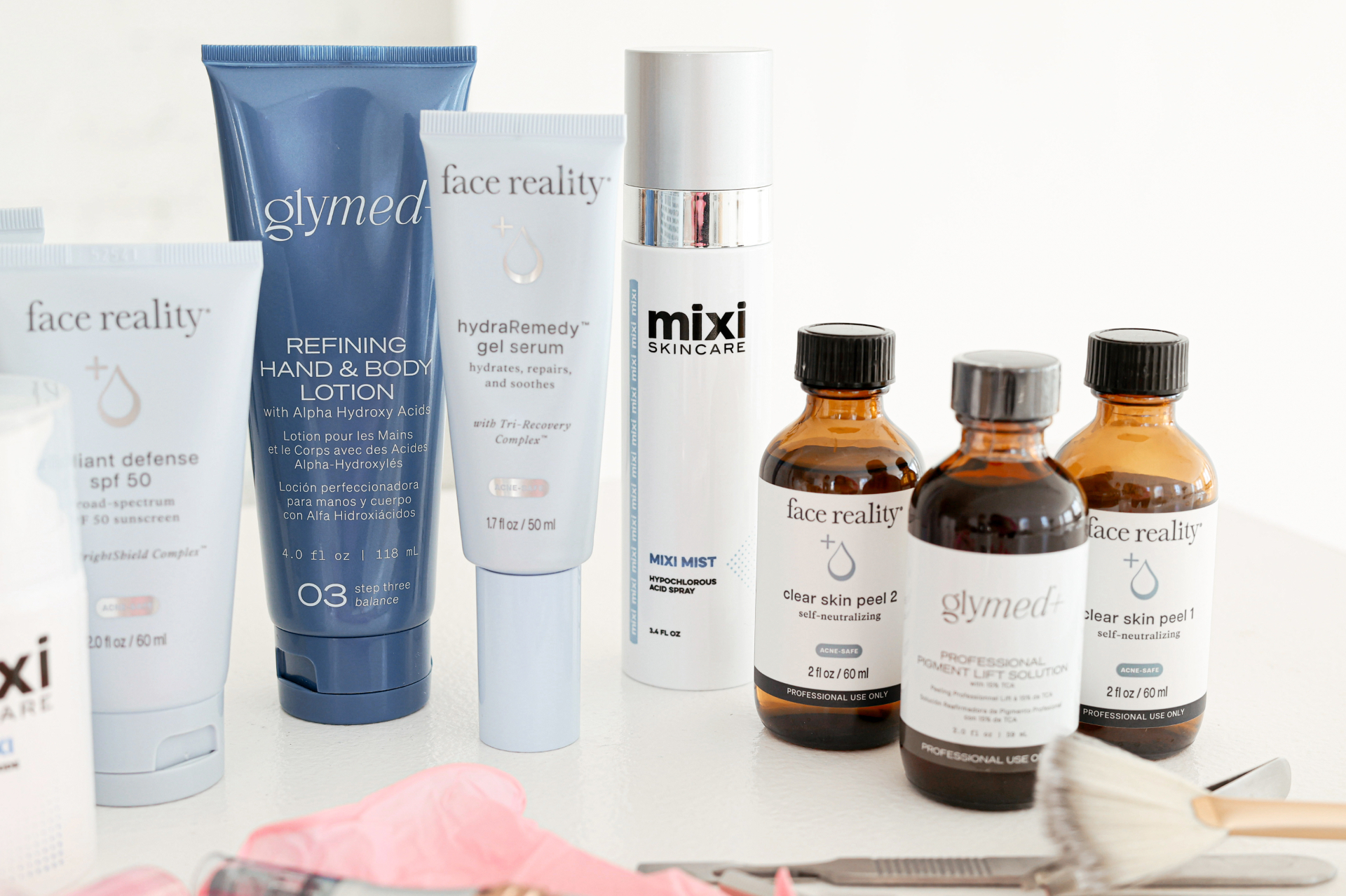 Professional skincare line β face reality, glymed+, and mixi products used at Angel Skin